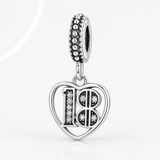 18th Birthday Dangle Charm S925 Sterling Silver