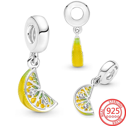 Lemon Slice Sparkling Fruit Dangle Charm S925 Sterling Silver