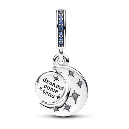 Sparkling Moon Spinning Dangle Charm  S925 Sterling Silver