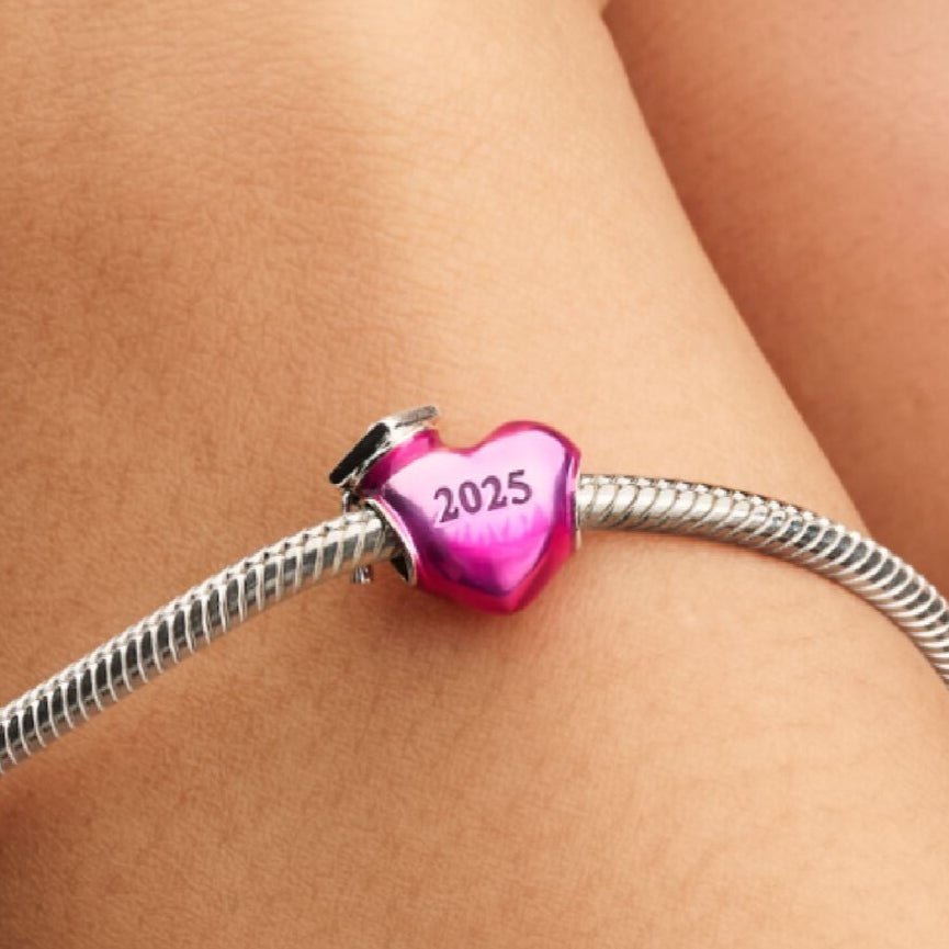 2025 Graduation Pink Heart Charm S925 Sterling Silver