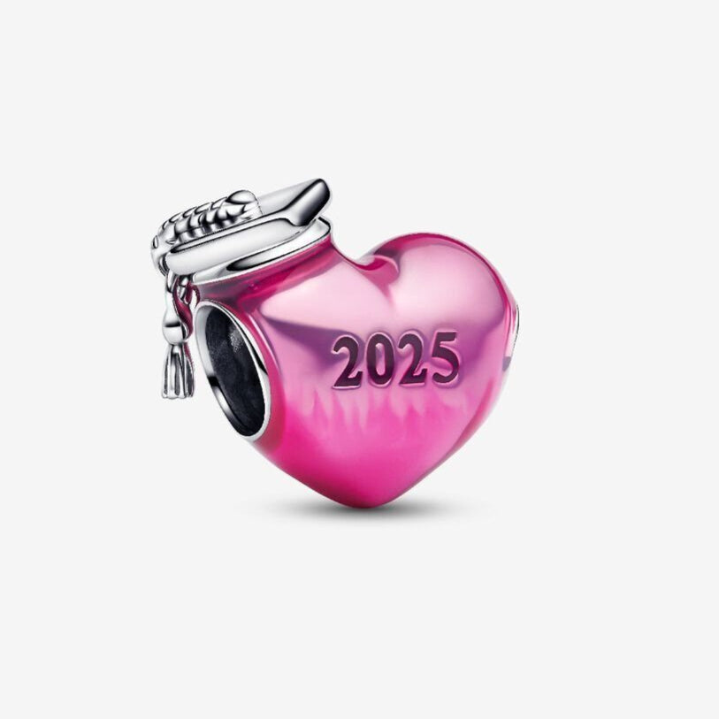 2025 Graduation Pink Heart Charm S925 Sterling Silver