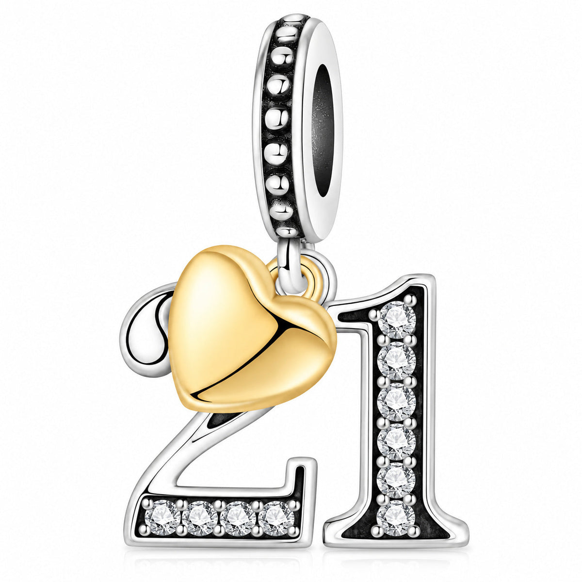 13, 16, 18, 21, 30 Birthday Number with Gold Plated Heart Charm  S925 Sterling Silver