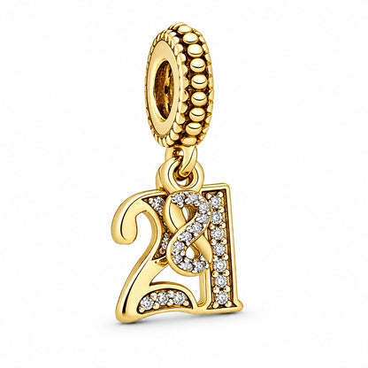 Gold Plated 13th 15th, 16th, 18th, 21st, 30th, 40th, 50th, 60th Birthday Dangle S925 Sterling Silver Charm