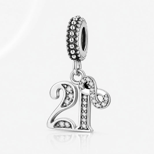 21st Birthday Dangle Charm S925 Sterling Silver