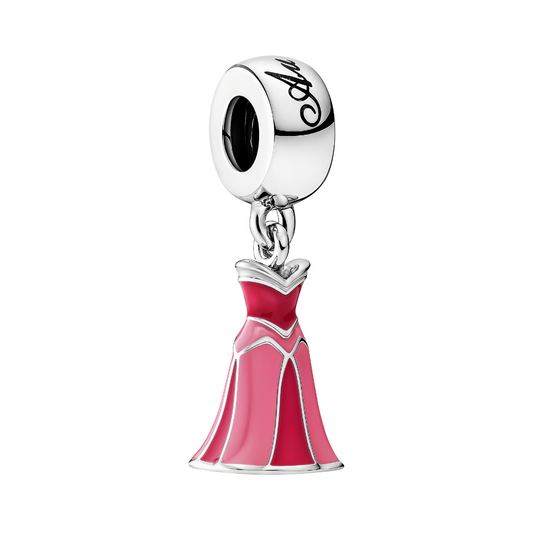 Disney Princess Aurora Dress Dangle Charm Hallmarked S925 Sterling Silver