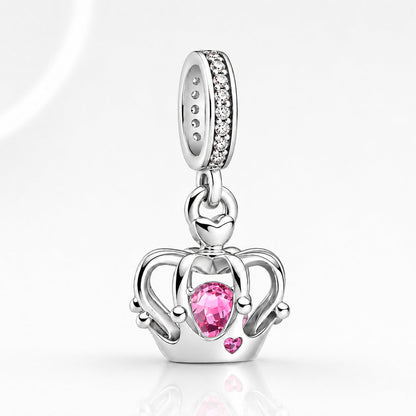 S925 Pansy Flowers Caterpillar Butterfly Regal Crown Sterling Silver Charm Collection