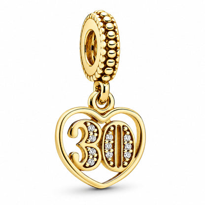 Gold Plated 13th 15th, 16th, 18th, 21st, 30th, 40th, 50th, 60th Birthday Dangle S925 Sterling Silver Charm