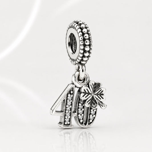 40th Birthday Dangle Charm  S925 Sterling Silver