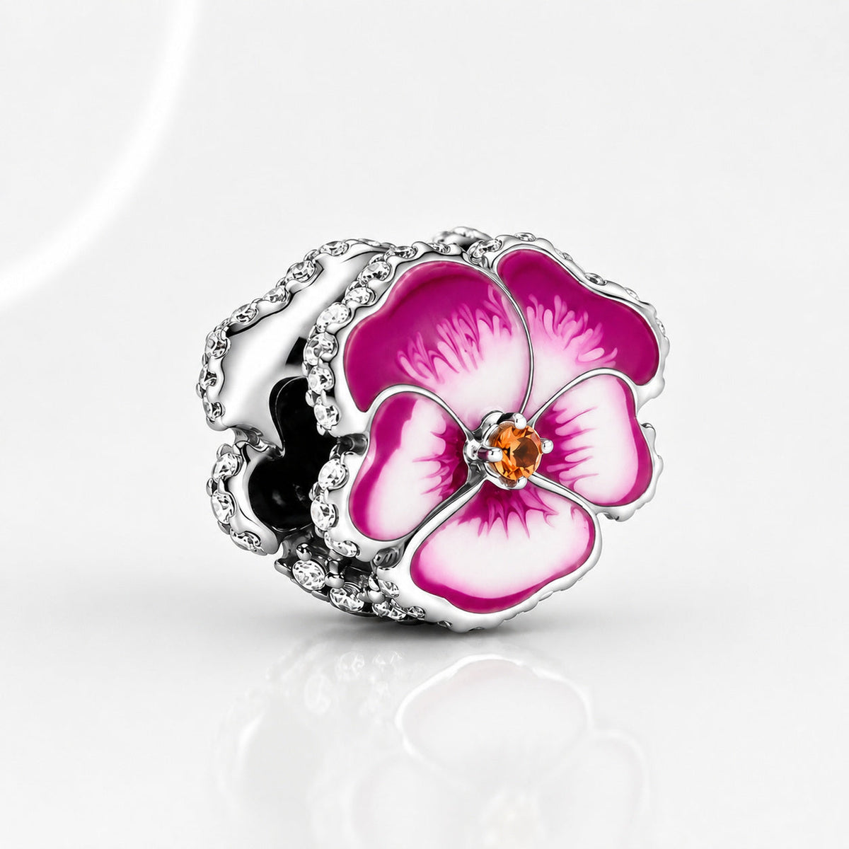 S925 Pansy Flowers Caterpillar Butterfly Regal Crown Sterling Silver Charm Collection