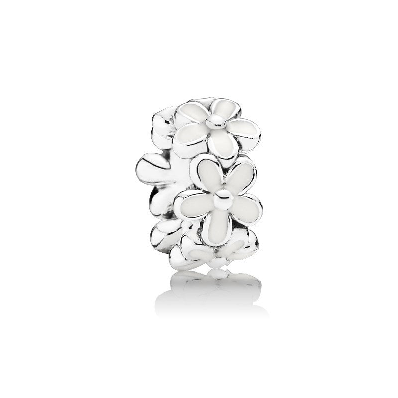 White Daisy Flower Spacer Charm S925 Sterling Silver