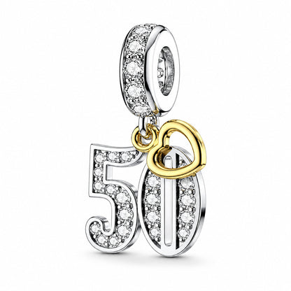 13th, 16th, 21st, 30th, 40th, 50th, 60th, 70th Gold Tag Birthday Dangle S925 Sterling Silver Charms