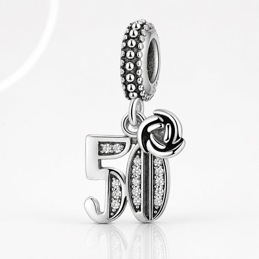 50th Birthday Dangle Charm S925 Sterling Silver