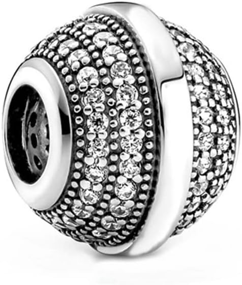 Logo & Pave Round Clip Charm S925 Compatible Sterling Silver Charm