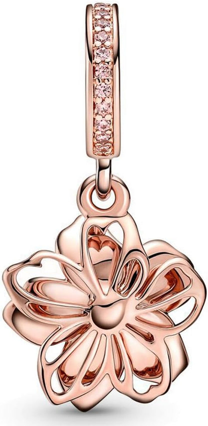Rose Gold Cherry Blossom Dangle Charm S925 Sterling Silver