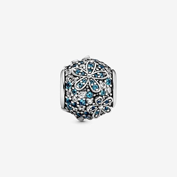 Teal Pave Daisy Flower Charm S925 Sterling Silver