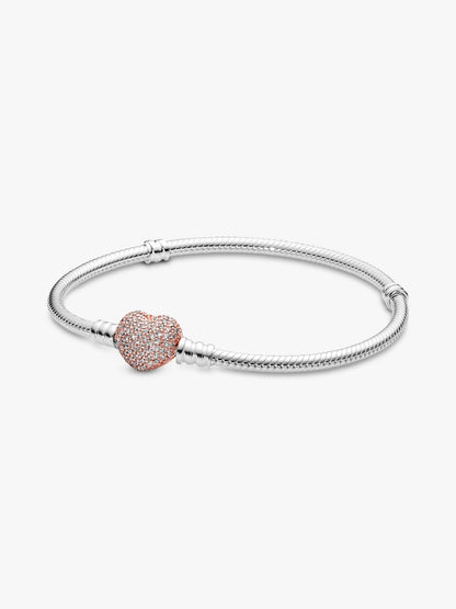 Sparkling Rose Gold Heart Charm Bracelet