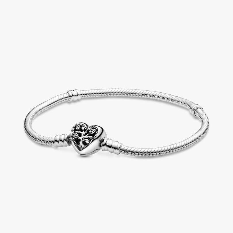 Family Tree Heart Clasp Snake Chain Charm Bracelet