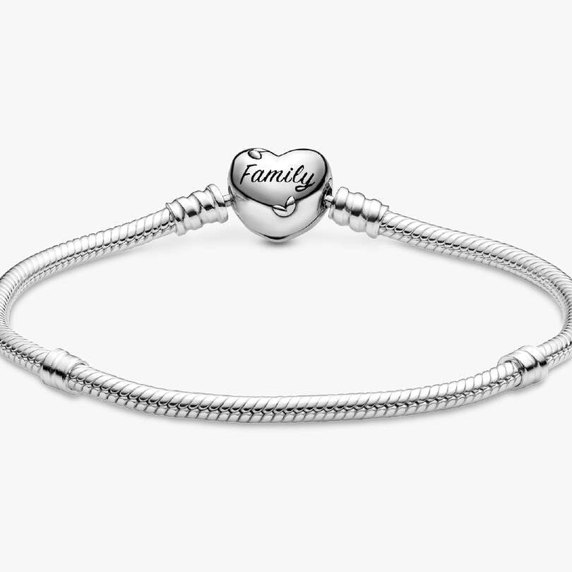Family Tree Heart Clasp Snake Chain Charm Bracelet