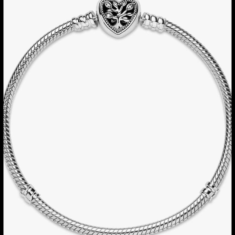 Family Tree Heart Clasp Snake Chain Charm Bracelet