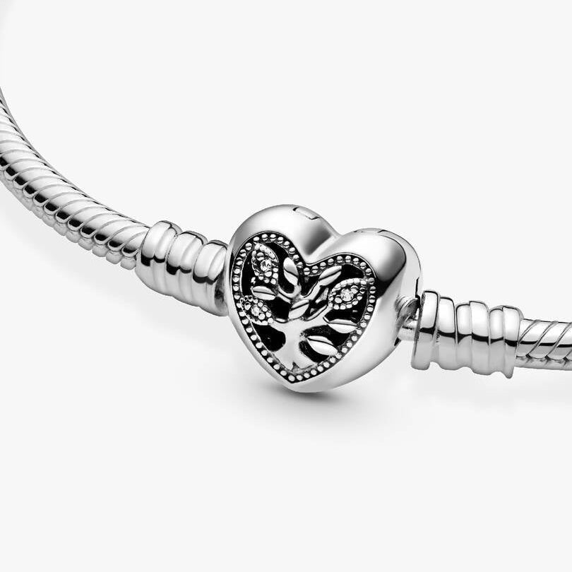 Family Tree Heart Clasp Snake Chain Charm Bracelet
