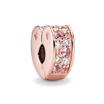 S925 Heart Clip Stopper Pink Clear Multicolour Sterling Silver Charms Collection