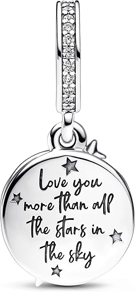 Two-tone Shooting Star Double Dangle Charm S925 Sterling Silver