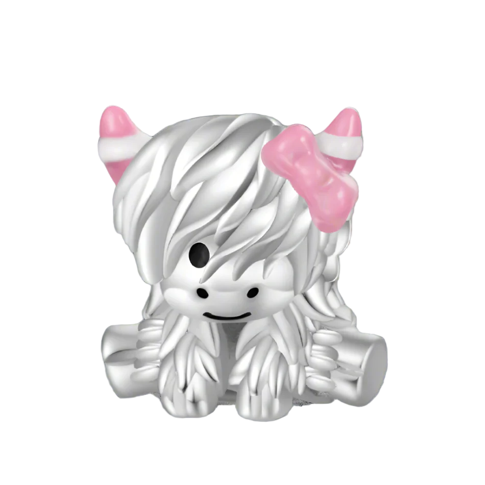 Pink Bow Highland Cow Charm S925 Sterling Silver