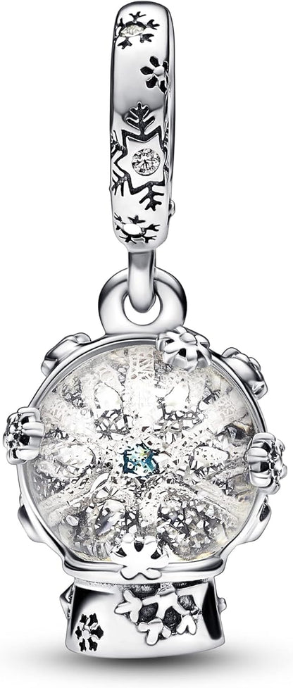 Snowflake Snow globe Dangle Charm S925 Sterling Silver