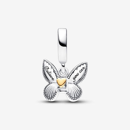 Heart Butterfly Dangle Charm  S925 Sterling Silver