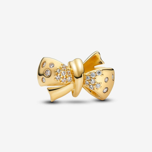Sparkling Bow Charm Hallmarked S925 Sterling Silver
