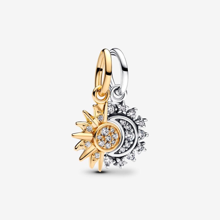 Splittable Sun & Moon Dangle Charm S925 Sterling Silver