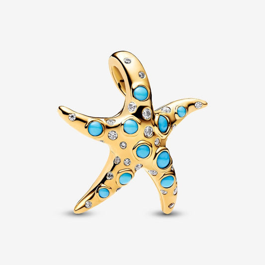 Sparkling Blue Starfish Dangle Charm Hallmarked S925 Sterling Silver