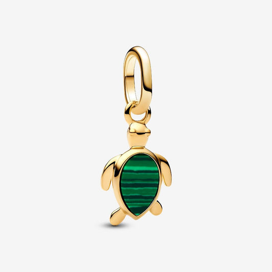 Green Turtle Mini Dangle Charm Hallmarked S925 Sterling Silver
