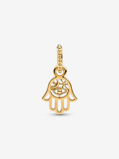 Protective Golden Hamsa Hand Dangle Charm  S925 Sterling Silver