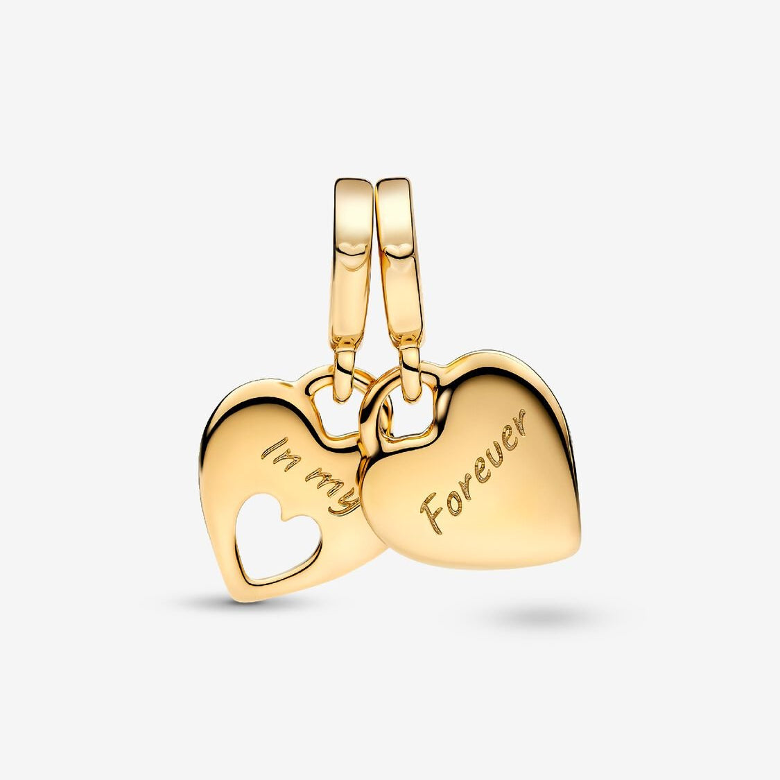 Double Heart gold mother daughter Split Dangle Charm S925 Sterling Silver
