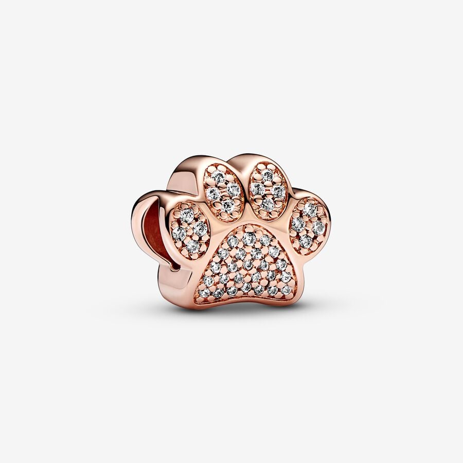 Rose Gold Sparkling Paw Print Charm S925 Sterling Silver