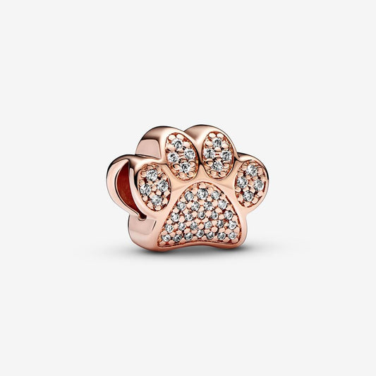 Rose Gold Sparkling Paw Print Charm Hallmarked S925 Sterling Silver