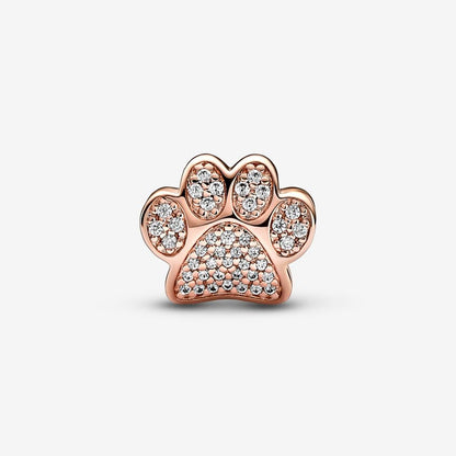 Rose Gold Sparkling Paw Print Charm S925 Sterling Silver