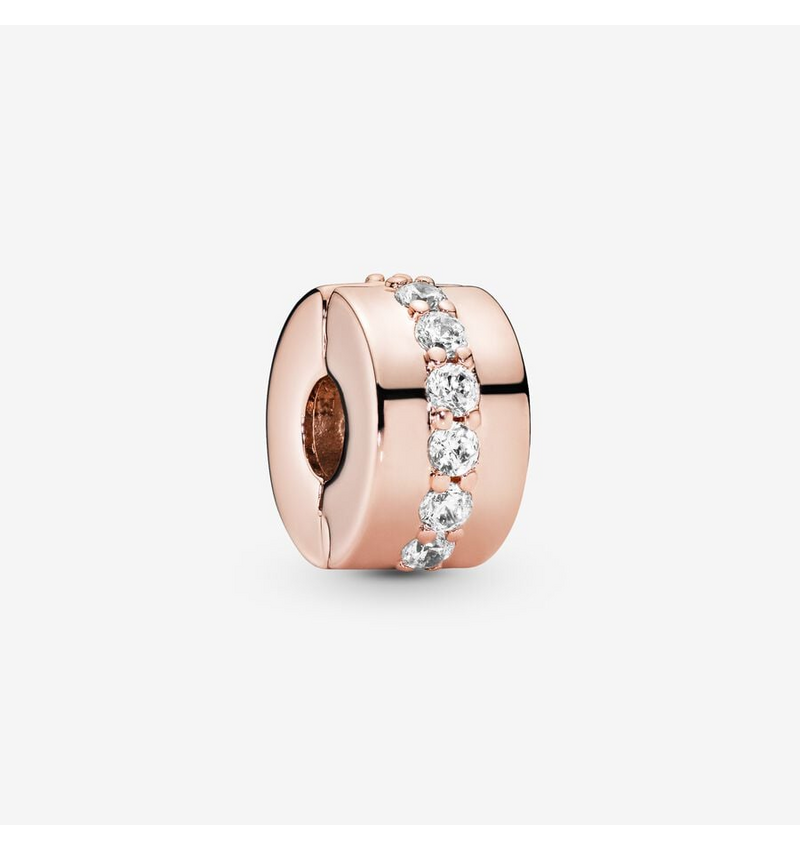 Rose gold Sparkling clear Row clip Charm S925 Sterling Silver