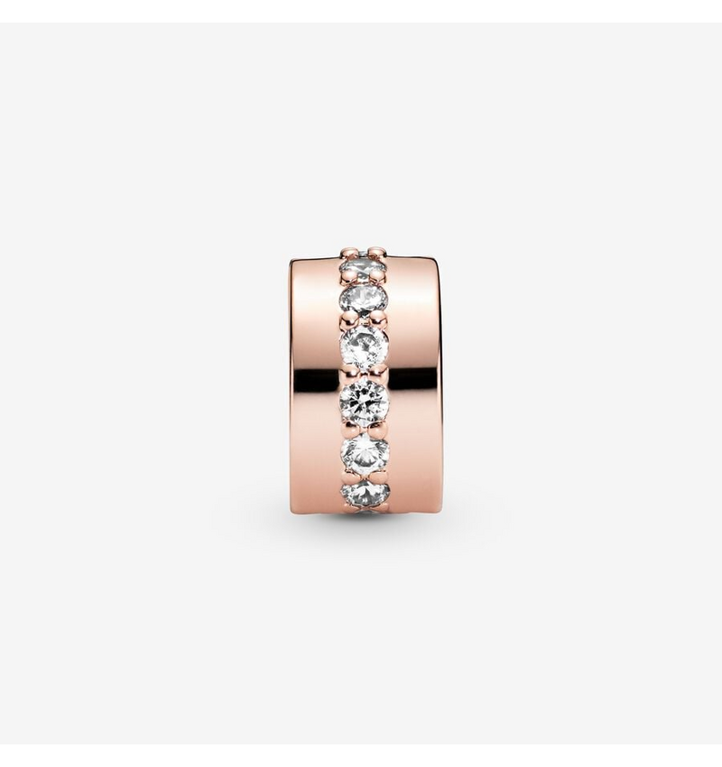 Rose gold Sparkling clear Row clip Charm S925 Sterling Silver