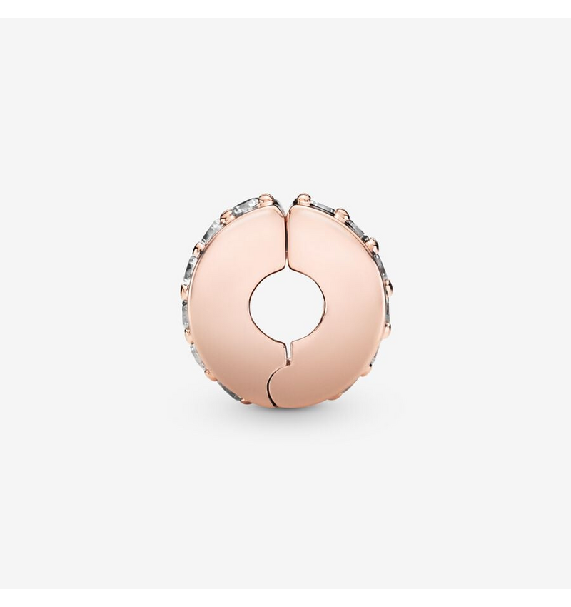 Rose gold Sparkling clear Row clip Charm S925 Sterling Silver