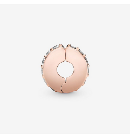 Rose gold Sparkling clear Row clip Charm  S925 Sterling Silver