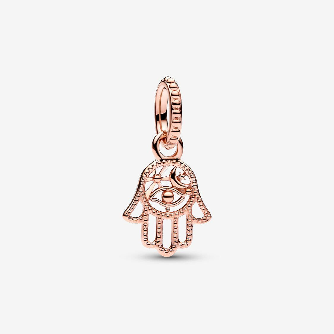 Rose Gold Protective Hamsa Hand Dangle Charm Hallmarked S925 Sterling Silver