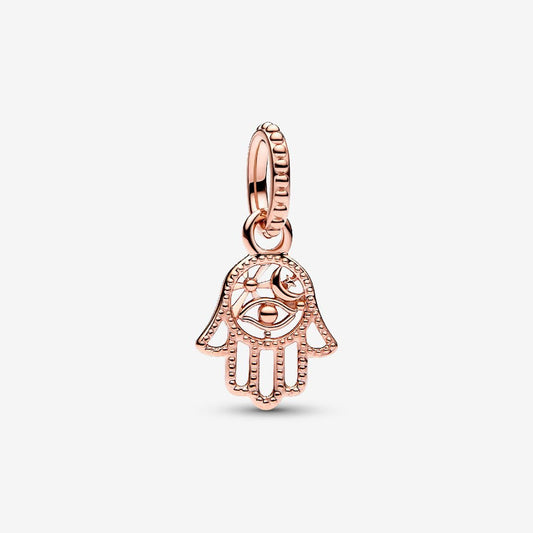 Rose Gold Protective Hamsa Hand Dangle Charm S925 Sterling Silver