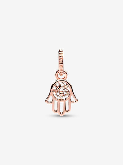 Rose Gold Protective Hamsa Hand Dangle Charm S925 Sterling Silver