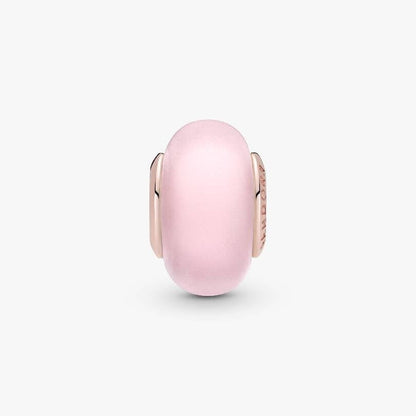 Matte Pink Murano Glass Charm  S925 Sterling Silver
