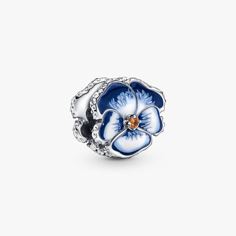 Blue Pansy Flower Charm S925 Sterling Silver