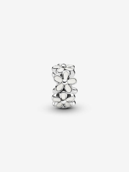 White Daisy Flower Spacer Charm S925 Sterling Silver