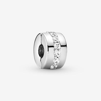 Clear Sparkling Row Clip Charm S925 Sterling Silver