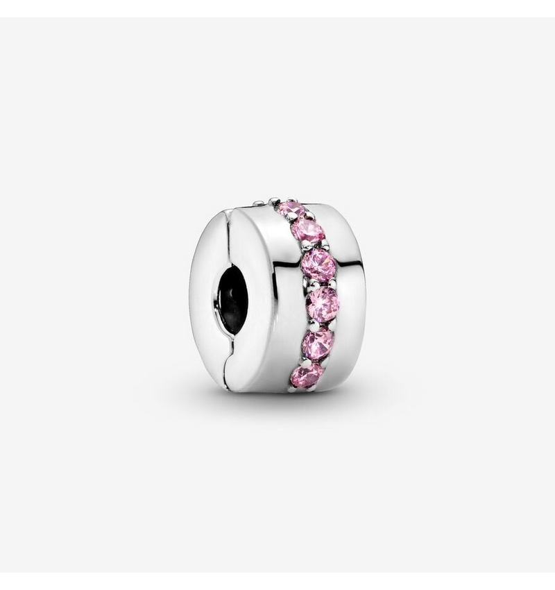 Pink Sparkling Row Clip Charm S925 Sterling Silver